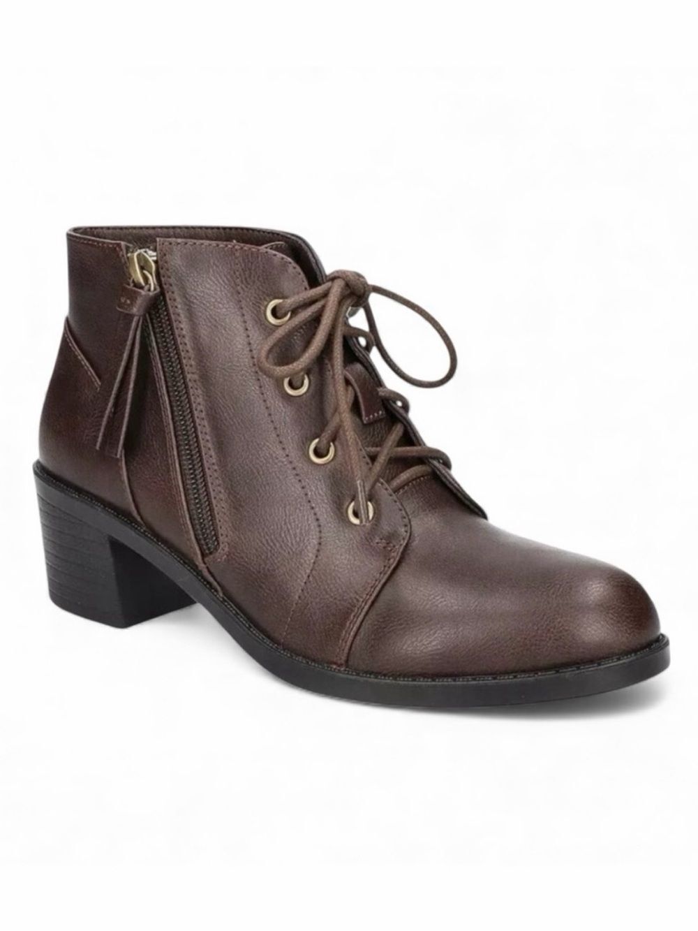 Easy Street Becker Lace Up Ankle Boots Block Heel Brown 7.5 WW Extra Wide NEW